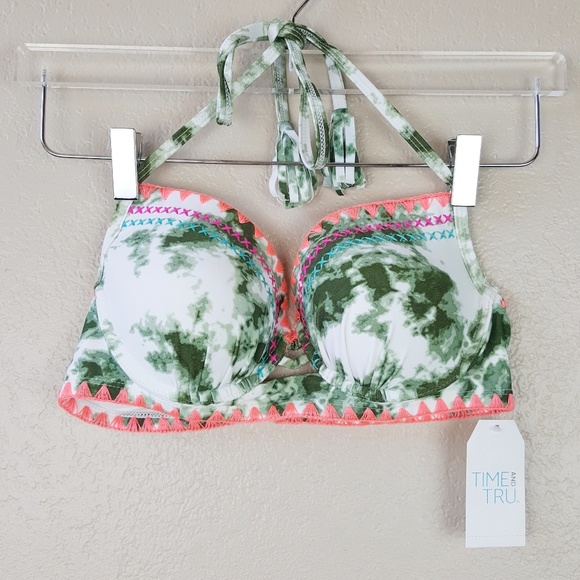 Boho Embroider Smokey Tie Dye Fringe Bikini Top M - Picture 2 of 8